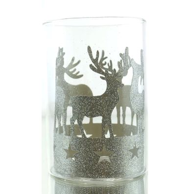 Scheulen Weihnachtswindlicht Hirsche Champagner mit Glitzer - Glas & Metall