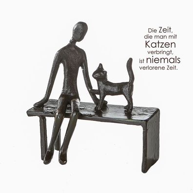 Casablanca Design Skulptur "Zuwendung" brüniert Höhe12cm Frau mit Katze auf der