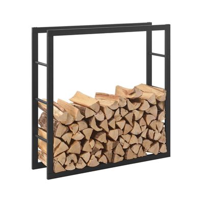 STADO® | Kaminholzregal | Stahl | Schwarz | 100x100x25cm | Feuerholzregal | Brennholz