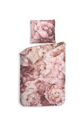 Heckett & Lane Satin Bettwäsche 135x200 Wade beige Flowerpower pink rosa