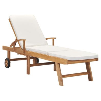 vidaXL Sonnenliege mit Auflage Massivholz Teak Creme