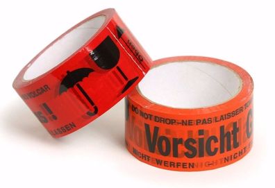 Klebeband KARTON -PACKKLEBEBAND - Vorsicht Glas! Bedruckt ROT Warnklebeband NEU