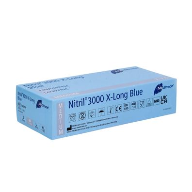 10x Meditrade Nitril® 3000 X-Long 100 Stk. Nitrilhandschuhe extralang, blau - M / Bla