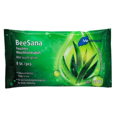 24x BeeSana Feuchte Waschhandschuhe mit AloeVera | Packung (8 Stück)