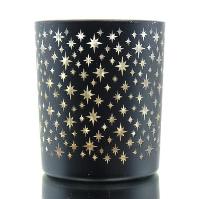 GASPER Weihnachtsdeko Teelichtglas STARS Schwarz Ø 9 cm Höhe 10 cm - Glas