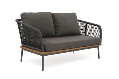 Loungesofa Freeporto 2-Sitzer 137x82 Kordel Teakholz Gestell Alu Anthrazit