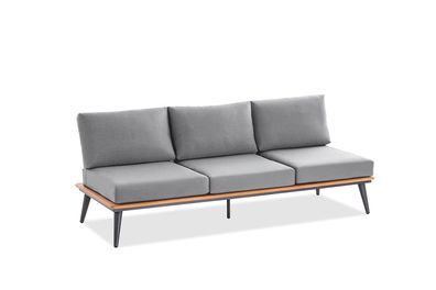 Loungesofa Serrax 3-Sitzer 218x81 Polster Grau Teakholz Gestell Alu Anthrazit