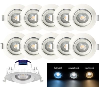 10 LED Einbauspot 5 Watt | rund | 380 Lumen | schwenkbar Warmweiß 10 Stück