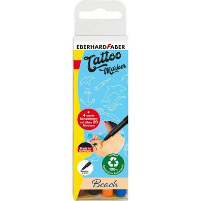 Tattoo-Marker 4er-Etui Beach mit Schablone dermat. getestet