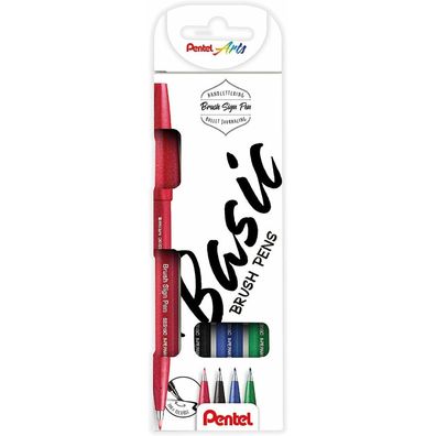 Fasermaler-Pinselmaler Sign Pen Brush Set: schwarz-rot-blau grün