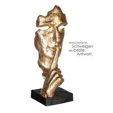 Casablanca Skulptur "Silence" Poly . goldfarbenes Gesicht und Hand schwarze Basis