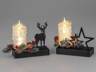 Formano Dekoration Winter Weihnachten mit Stern oder Hirsch aus Metall mit LED Kerze