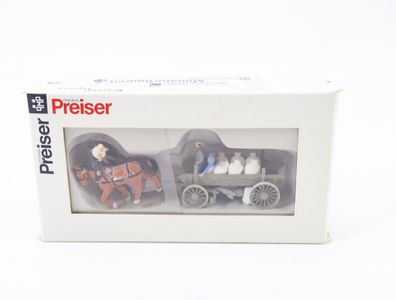 Preiser H0 30470 Pferdegespann 2-spännig Bauernwagen mit Mehlsäcken und 3x Figur