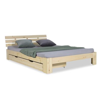 Doppelbett mit Bettkasten 140x200 cm Lattenrost Bett Natur Holzbett Bettgestell