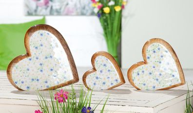 Gilde 18tlg., Herzmotiv, Blumenmuster, Holz, naturfarben, weiß, VE 1 41372