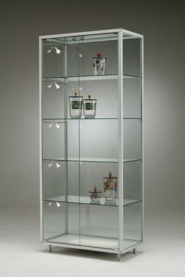 Glasvitrine C abschließbar 80 cm Alu Vitrinenschrank mit Rollen Sammlervitrine