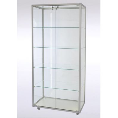 Standvitrine CVL Sammlervitrine Glas abschließbar LED- Beleuchtung 80 cm Rollen