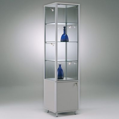 Glasvitrine Alu & Unterschrank Vitrinenschrank 40 cm Spiegel Schloss Rollen