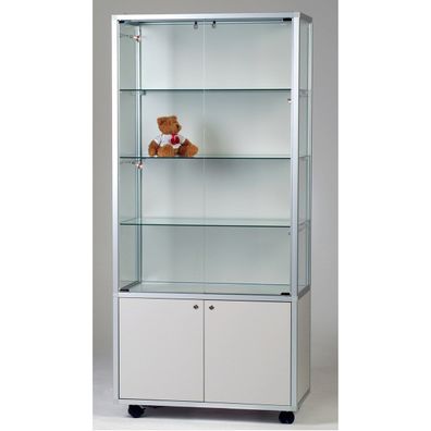 Glasvitrine Alu & Unterschrank Vitrinenschrank abschließbar 80 cm auf Rollen