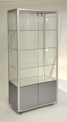 Vitrine Glas CMF Ausstellung Messe abschließbar 80 cm Rollen mit Unterschrank