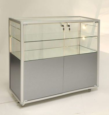 Thekenvitrine CBMF Glasvitrine Alu 100 cm breit Messevitrine Staufach Schloss