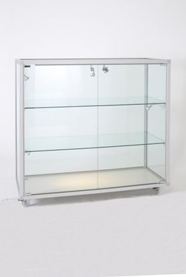 Thekenvitrine Glasvitrine Alu abschließbar Verkaufstheke 80 cm Rollen