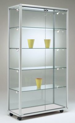 Glasvitrine BV Vitrine breit Alu Ausstellung Messe abschließbar 80 cm Rollen