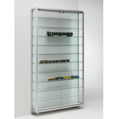 große Wandvitrine Alu Glas für Sammler abschließbar Glasrückwand 20 cm tief