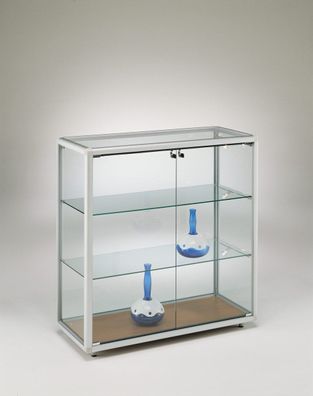 Glasvitrine Theke beleuchtet BT klein Glas Alu abschließbar 100cm breit & Rollen