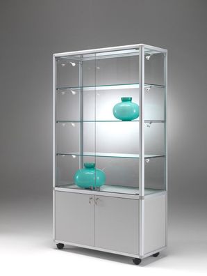 Glasvitrine Alu BM Messevitrine abschließbar & Unterschrank & Rollen 80 cm