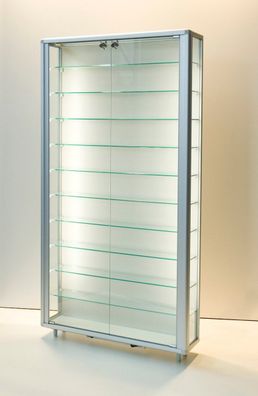 große Wandvitrine Glas beleuchtet Vitrine Wand stehend & Schloss 20 cm tief