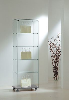 schmale Glas Messevitrine SV beleuchtet abschließbar Messebau rollbar 60x40 cm