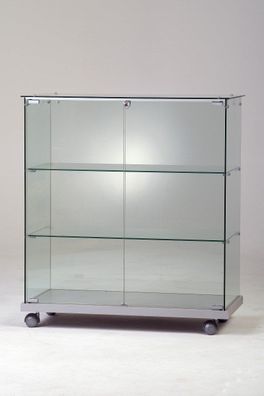 breite Vitrine Glas halbhoch Messe Messebau Verkaufstheke Schloss rollbar 80 cm