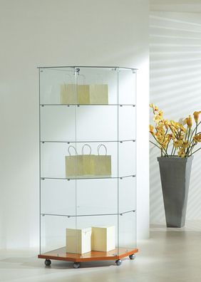 Eckvitrine Glas Vitrine SV abschließbar beleuchtet rollbar kirschbaum Messebau