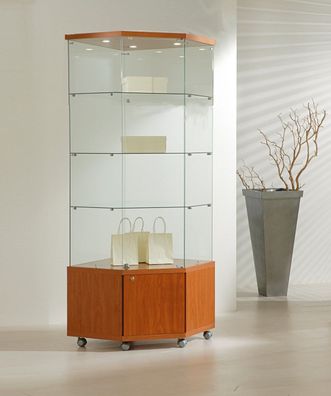 Eckvitrine Glas Vitrine SV mit Unterschrank abschließbar rollbar kirschbaum