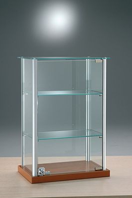 Aufsatzvitrine Glas 40 cm Tischvitrine klein Alu abschließbar kirschbaum