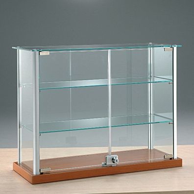 Aufsatzvitrine Glas 65 cm Tischvitrine klein Alu abschließbar kirschbaum