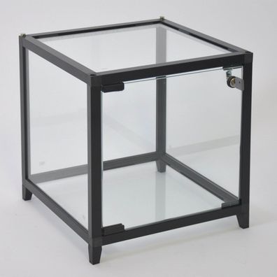 kleine quadratische Tisch Präsentationsvitrine beleuchtet & Schloss 42cm schwarz