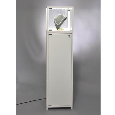 beleuchtete verschließbare Haubenvitrine Glas & Sockel mit Staufach 42 x 143 cm