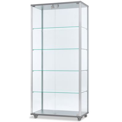 schmale verschließbare beleuchtete Glasvitrine 80 x 40 cm mit LED & Spiegel