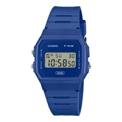 Casio Collection > Damenuhr blau Tagesalarm Resin Acrylglas F-91WB-2A1EF