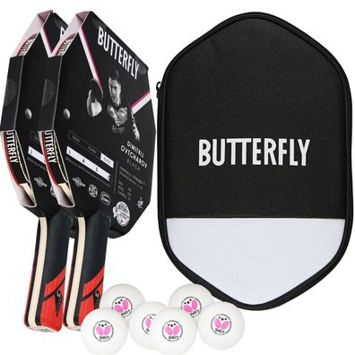 Butterfly 2x Dimitrij Ovtcharov Black Tischtennisschläger + Tischtennishülle + 6x