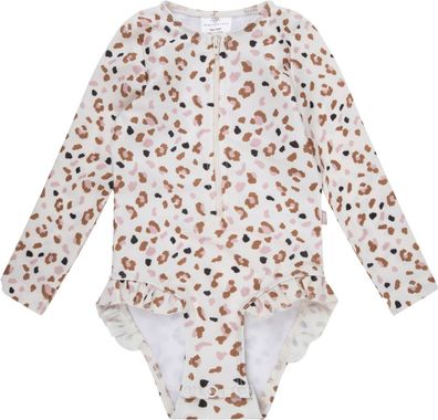 Swim Essentials Langarm-UV-Badeanzug, für Mädchen weiß/khaki Leoparden Muster 98/104