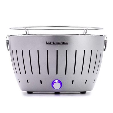 LotusGrill Classic Silber Metallic G340 Holzkohlegrill Tischgrill raucharm USB