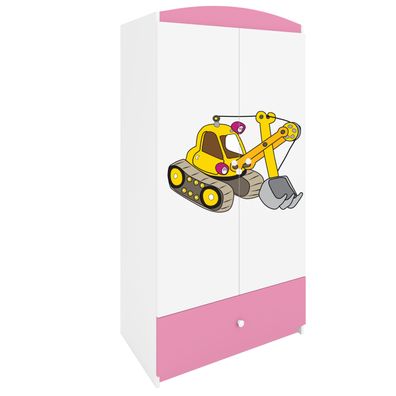 Kinderkleiderschrank Babydreams Drehtürenschrank Kleiderschrank Excavator Hellrosa