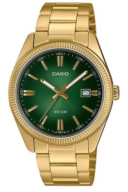 Casio Armbanduhr in Unisexgröße Timeless Goldfarben/Grün MTP-1302PGC-3AVEF