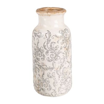 Clayre & Eef Vase Ø 15x32 cm Beige Grau Keramik Blumen (Gr. Ø 15x32 cm)