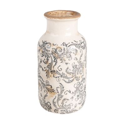 Clayre & Eef Vase Ø 14x26 cm Beige Grau Keramik Blumen (Gr. Ø 14x26 cm)