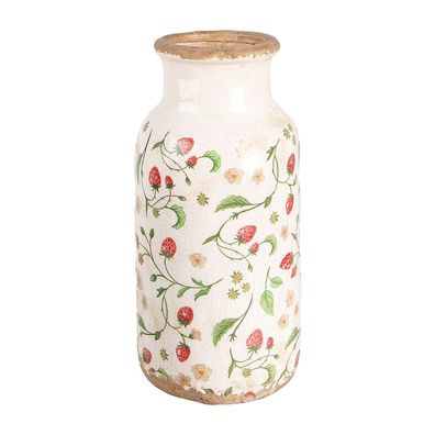 Clayre & Eef Vase Ø 15x32 cm Beige Rot Keramik Erdbeeren (Gr. Ø 15x32 cm)