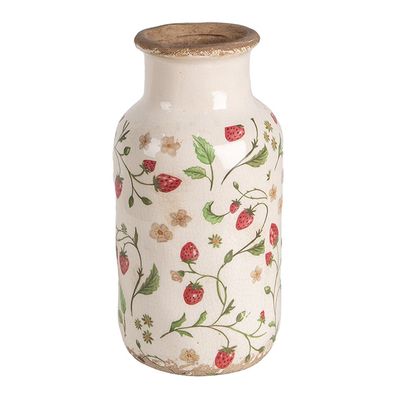 Clayre & Eef Vase Ø 14x26 cm Beige Rot Keramik Erdbeeren (Gr. Ø 14x26 cm)